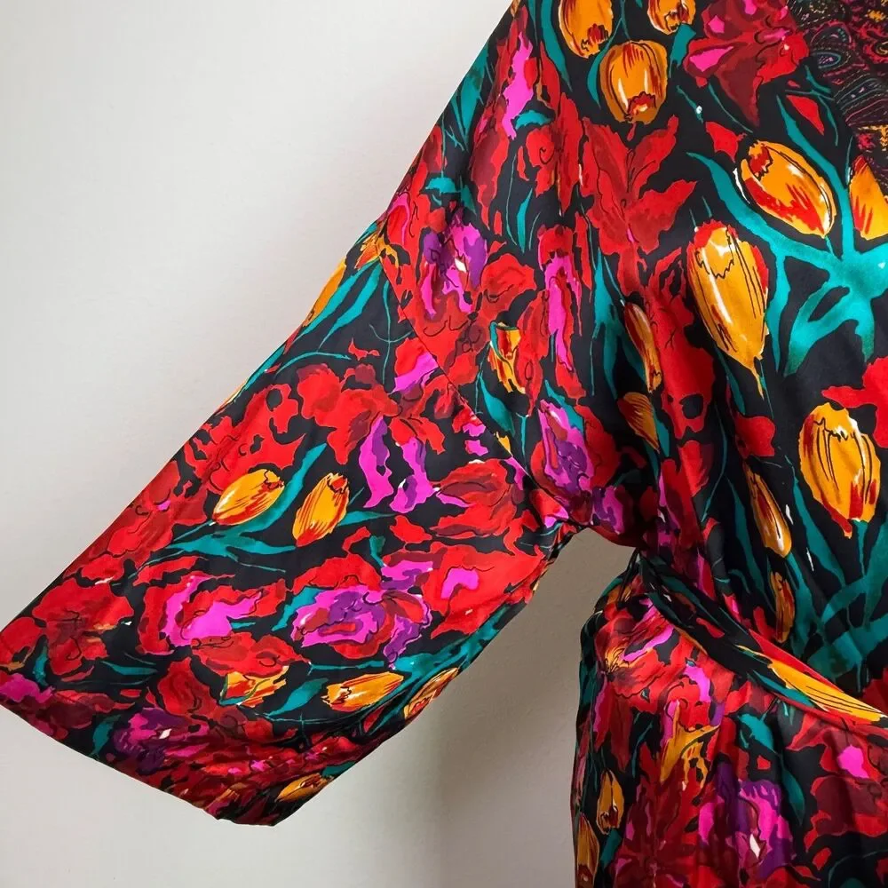 Victoria's Secret Women's Vintage Gold Label Silk Robe Colorful Floral Small - Picture 5 of 8